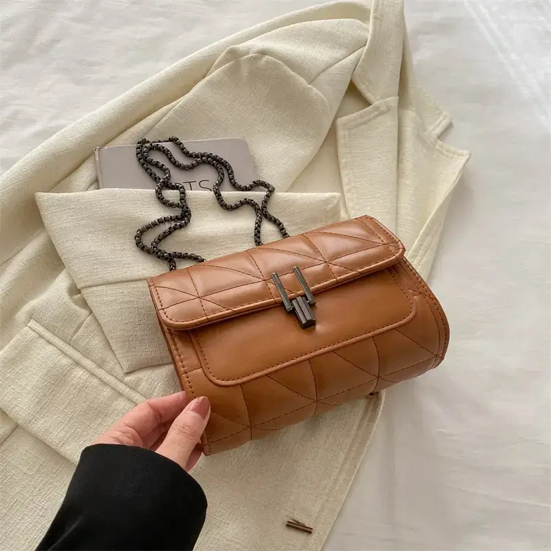 Women Rhombic Chain Shoulder Bag Pink Small Crossbody Phone Bag