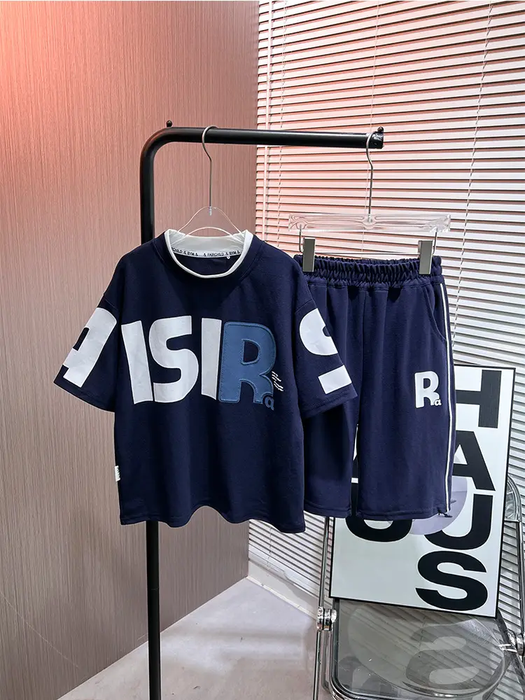 Boys Printed 2-Piece Shorts Suit Navy Blue Summer 2026 - Image 3