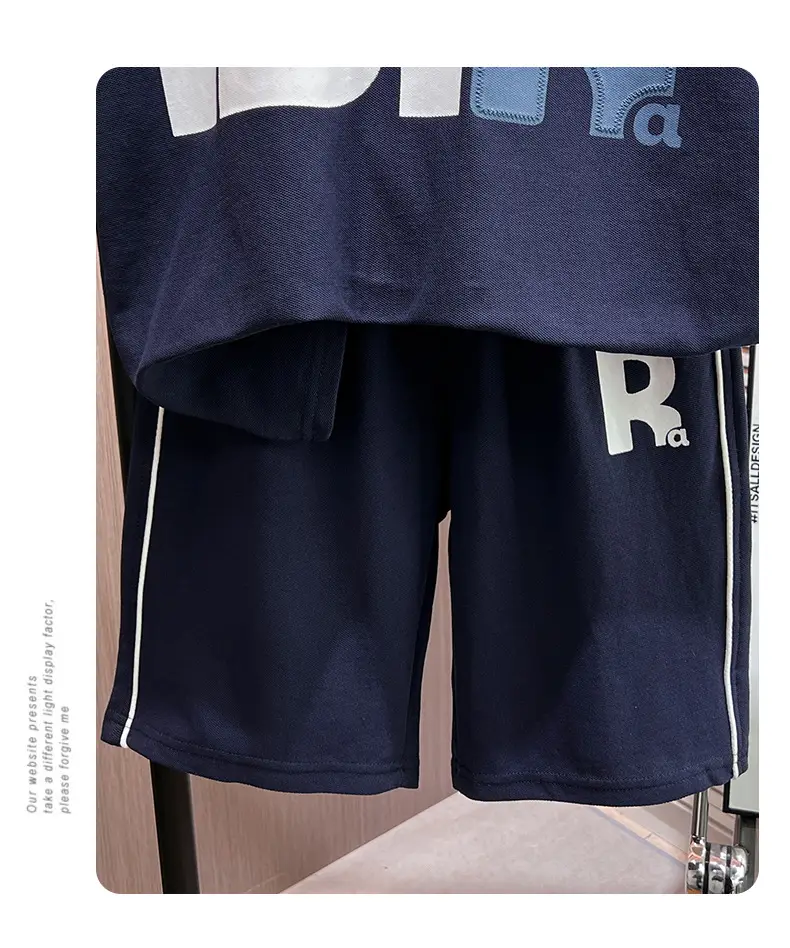 Boys Printed 2-Piece Shorts Suit Navy Blue Summer 2026 — feature 12