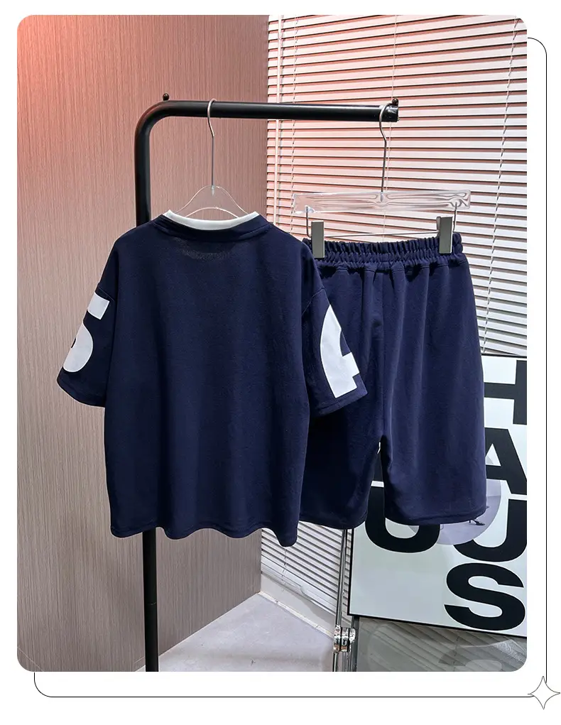 Boys Printed 2-Piece Shorts Suit Navy Blue Summer 2026 — feature 13