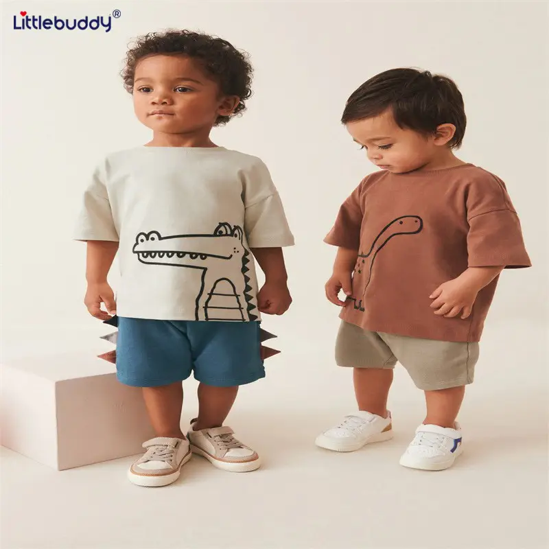 Cross-Border Boys Summer Suit Elastic Waist Pants Cotton T-Shirt - Image 3