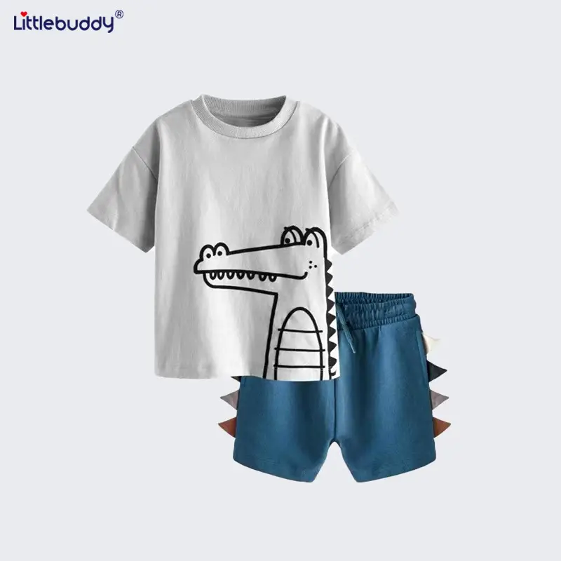 Cross-Border Boys Summer Suit Elastic Waist Pants Cotton T-Shirt - Image 5
