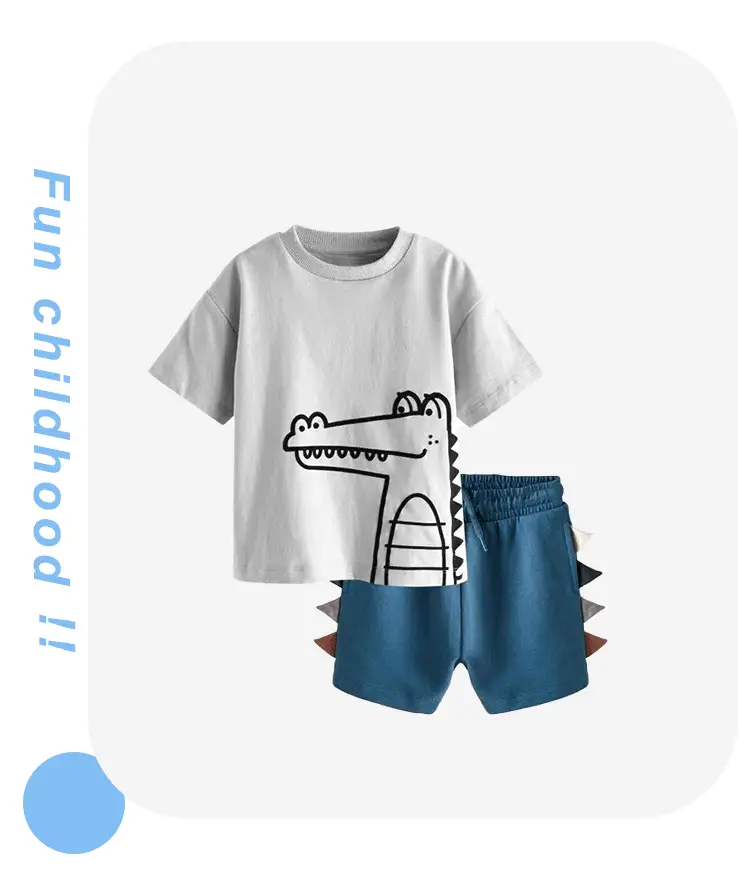 Cross-Border Boys Summer Suit Elastic Waist Pants Cotton T-Shirt — feature 7