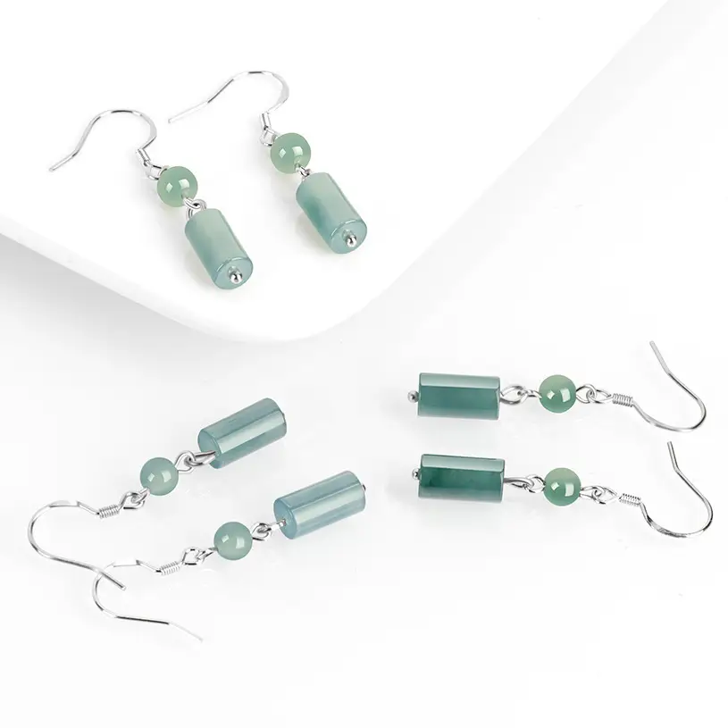 S925 Silver Jade Blue Earrings Ice Jade Women - Image 4