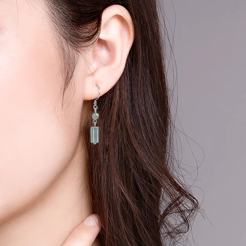 S925 Silver Jade Blue Earrings Ice Jade Women - Image 5