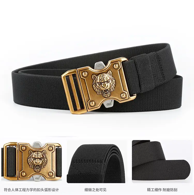 Tiger Head Buckle Belt for Men Black Business Casual — feature 11