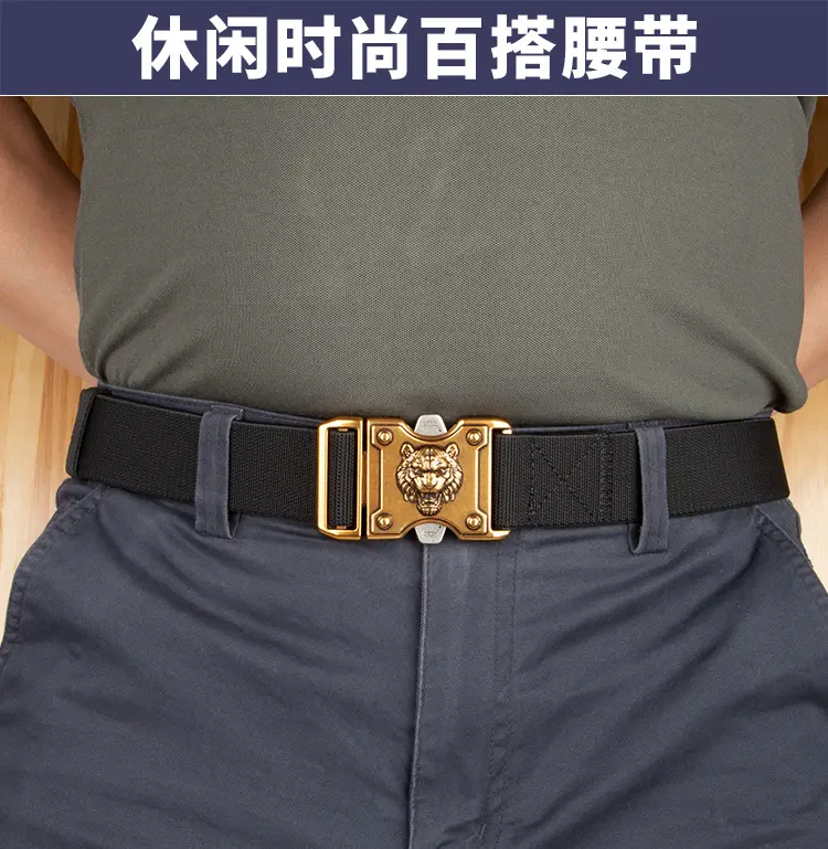 Tiger Head Buckle Belt for Men Black Business Casual — feature 6