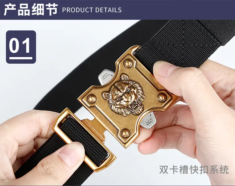 Tiger Head Buckle Belt for Men Black Business Casual — feature 8