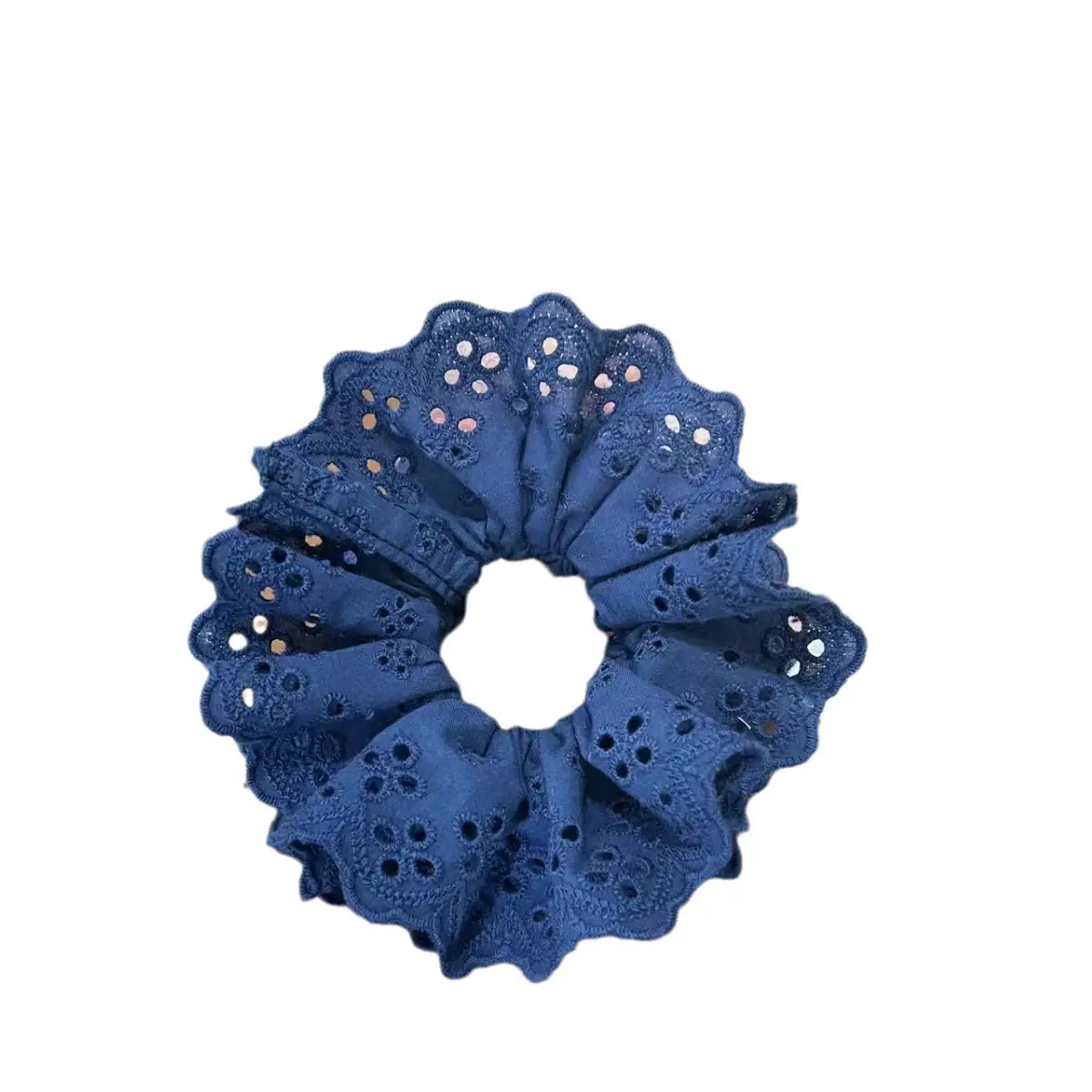 White Lace Hair Scrunchie with Pink Clamp