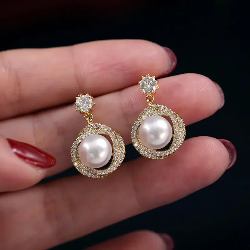 5A Freshwater Pearl Earrings Women Elegant Court Design