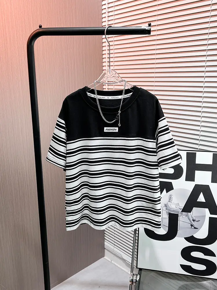 Boys Summer Striped T-Shirt Black White 2026