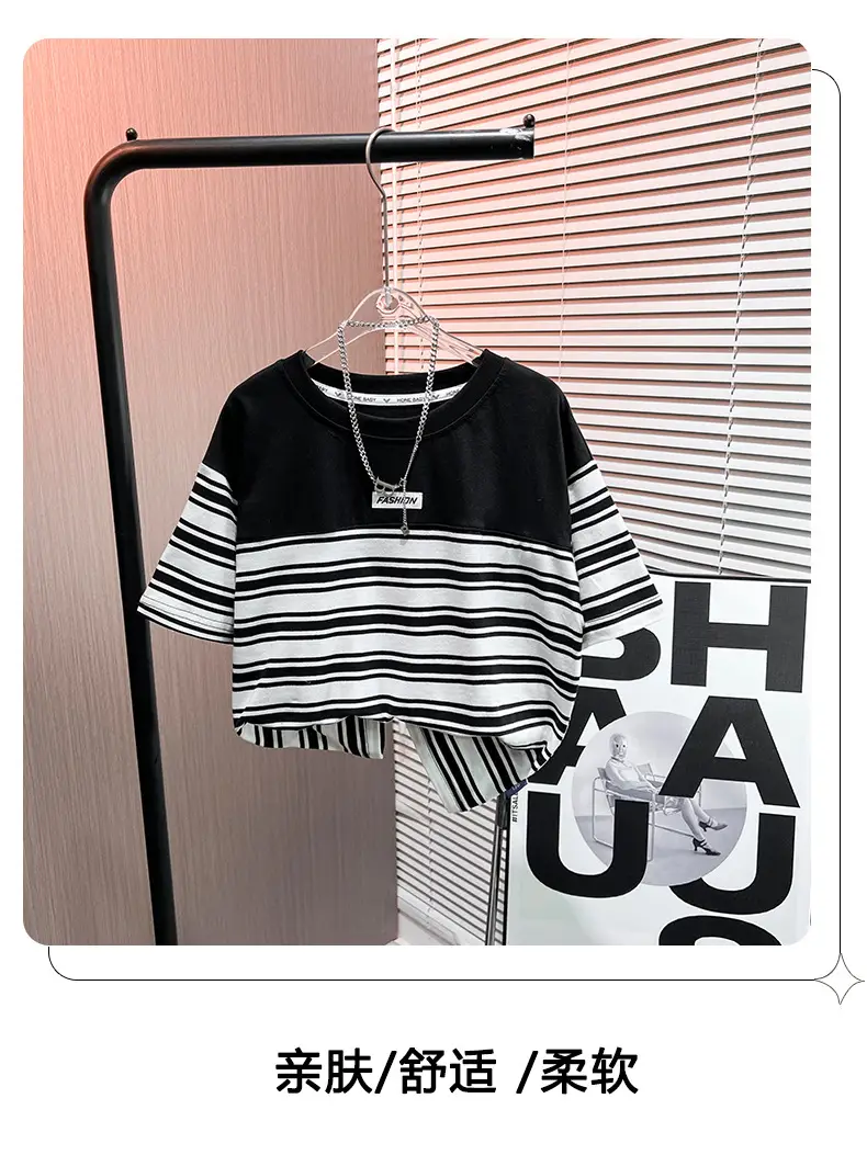 Boys Summer Striped T-Shirt Black White 2026 — feature 11