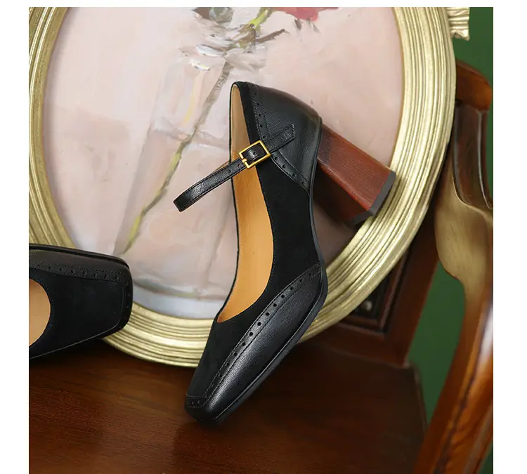 French-Style Retro Brown Chunky Heel Square-Toe High-Heeled Shoes with a Single Strap, Shallow Mouth, and Elegant Mary Jane Design for Women — feature 12