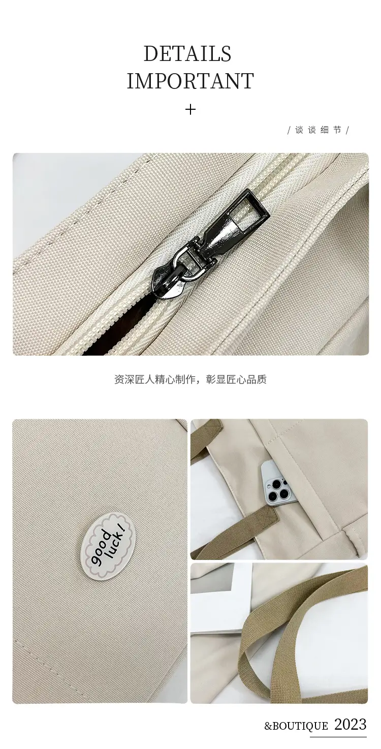 Women Large Canvas Tote Bag Beige Black Sturdy Durable — feature 10