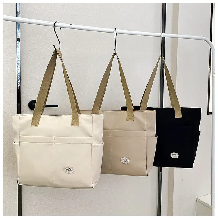 Women Large Canvas Tote Bag Beige Black Sturdy Durable — feature 27