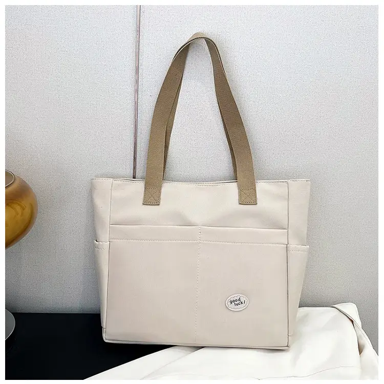 Women Large Canvas Tote Bag Beige Black Sturdy Durable — feature 28