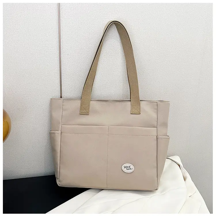 Women Large Canvas Tote Bag Beige Black Sturdy Durable — feature 33