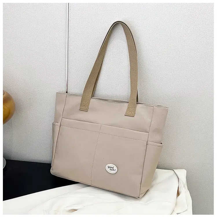 Women Large Canvas Tote Bag Beige Black Sturdy Durable — feature 40