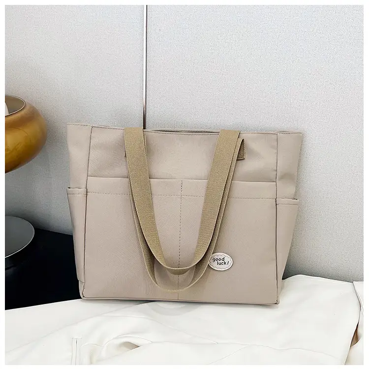 Women Large Canvas Tote Bag Beige Black Sturdy Durable — feature 45