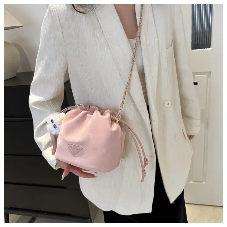 Black Pleated Bucket Bag Women Soft PU Drawstring Shoulder Crossbody 2024 - Image 8