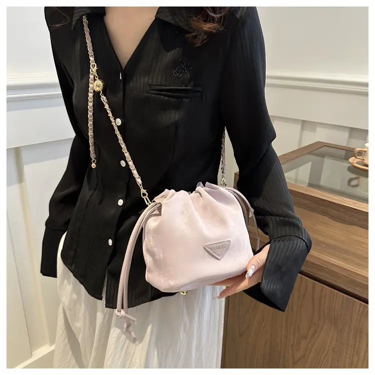 Black Pleated Bucket Bag Women Soft PU Drawstring Shoulder Crossbody 2024 - Image 9