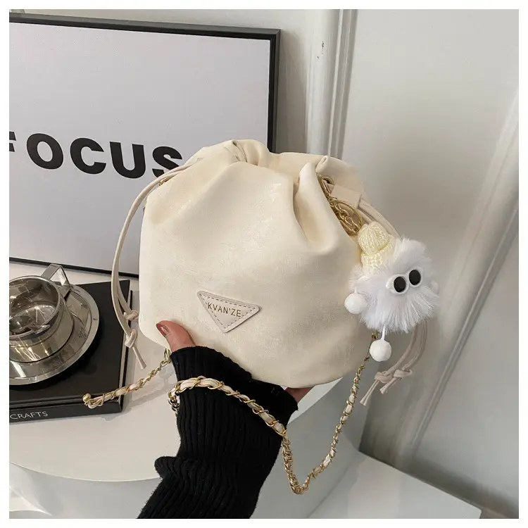 Black Pleated Bucket Bag Women Soft PU Drawstring Shoulder Crossbody 2024 - Image 2