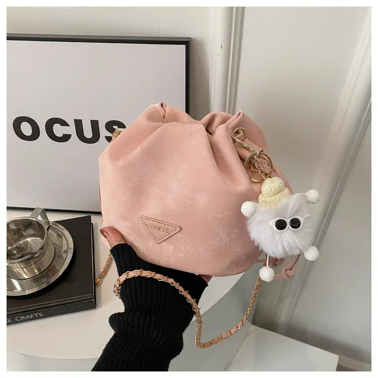 Black Pleated Bucket Bag Women Soft PU Drawstring Shoulder Crossbody 2024 - Image 3