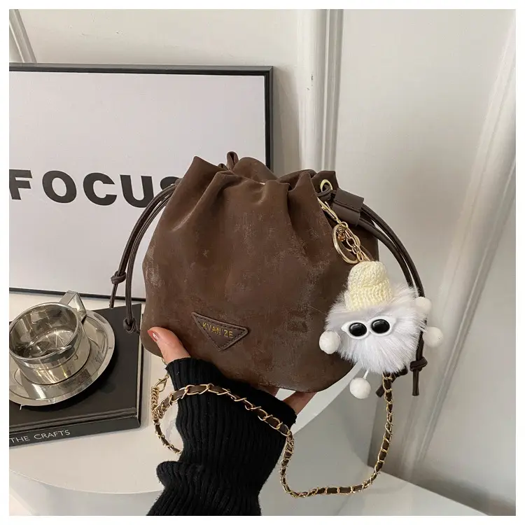 Black Pleated Bucket Bag Women Soft PU Drawstring Shoulder Crossbody 2024 - Image 4
