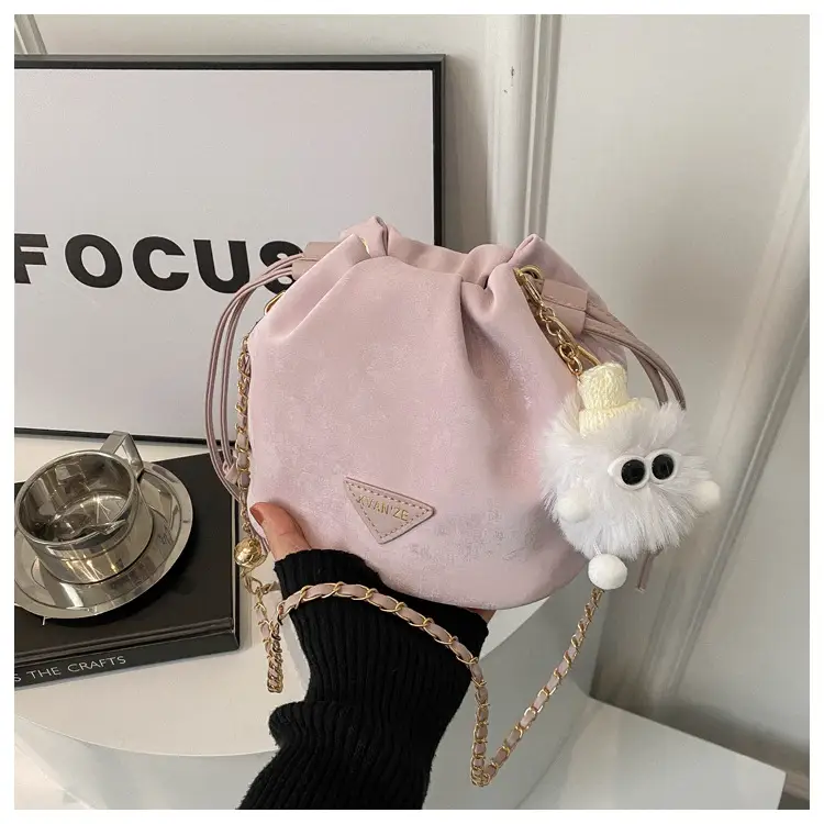 Black Pleated Bucket Bag Women Soft PU Drawstring Shoulder Crossbody 2024 - Image 5