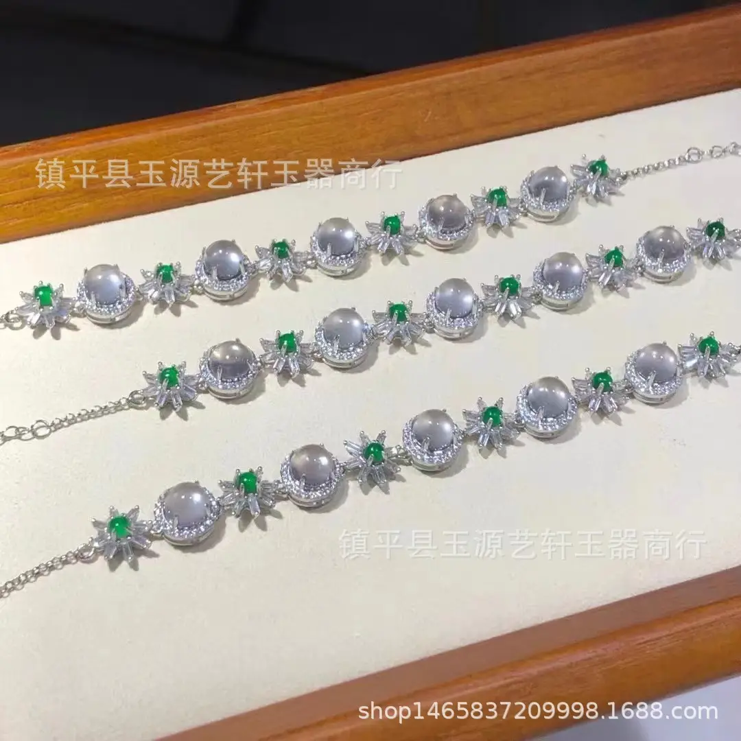 Silver Plated Jadeite Bracelet with Green Gemstones — feature 2