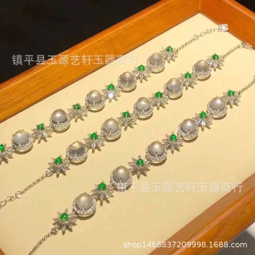 Silver Plated Jadeite Bracelet with Green Gemstones — feature 3