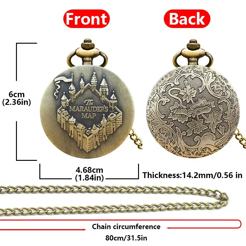 Vintage Map Bronze Pocket Watch with Castle Design - Image 3
