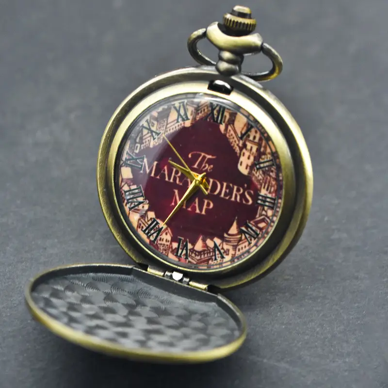 Vintage Map Bronze Pocket Watch with Castle Design — feature 13