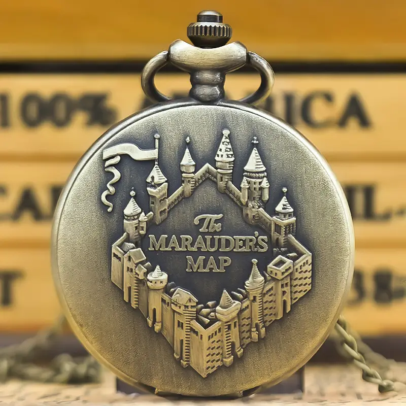 Vintage Map Bronze Pocket Watch with Castle Design — feature 2