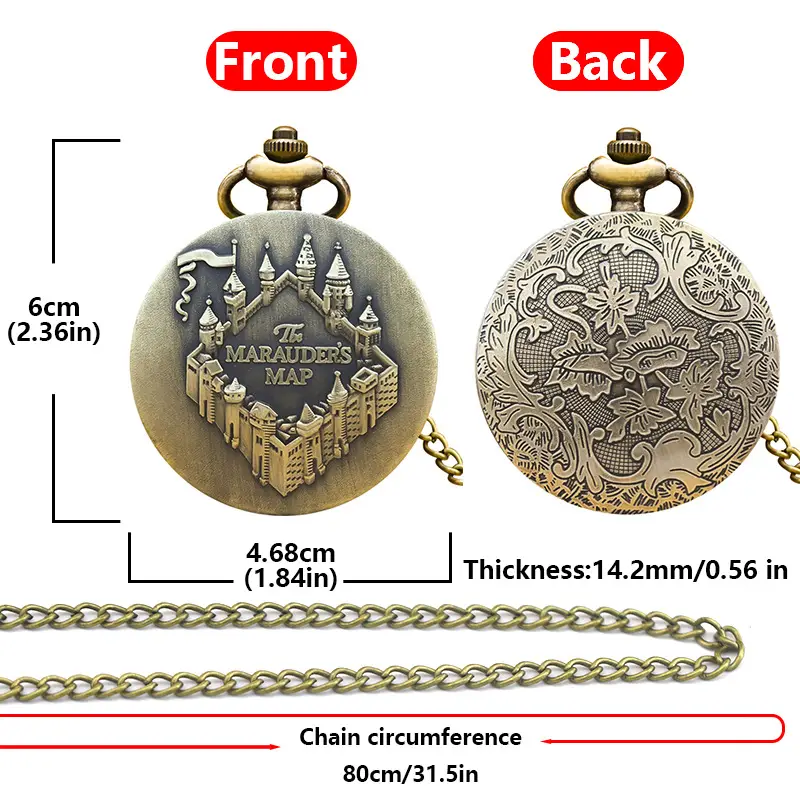 Vintage Map Bronze Pocket Watch with Castle Design — feature 3