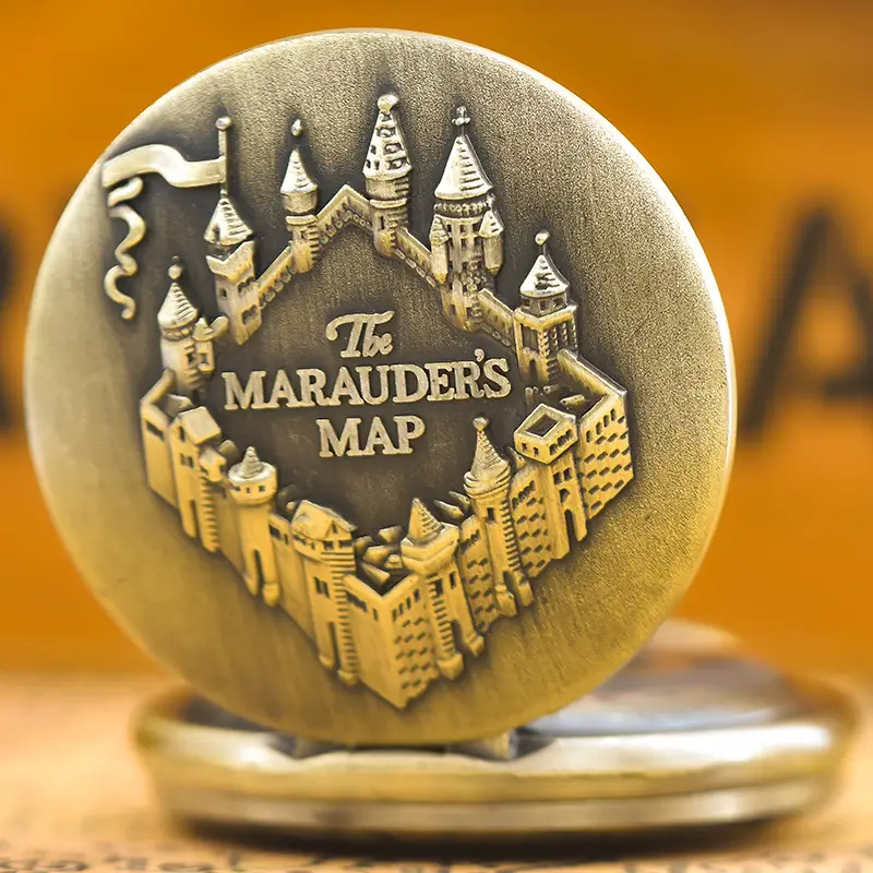 Vintage Map Bronze Pocket Watch with Castle Design — feature 5