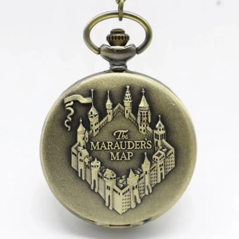 Vintage Map Bronze Pocket Watch with Castle Design — feature 7