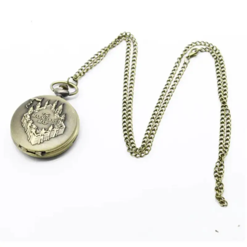 Vintage Map Bronze Pocket Watch with Castle Design — feature 8