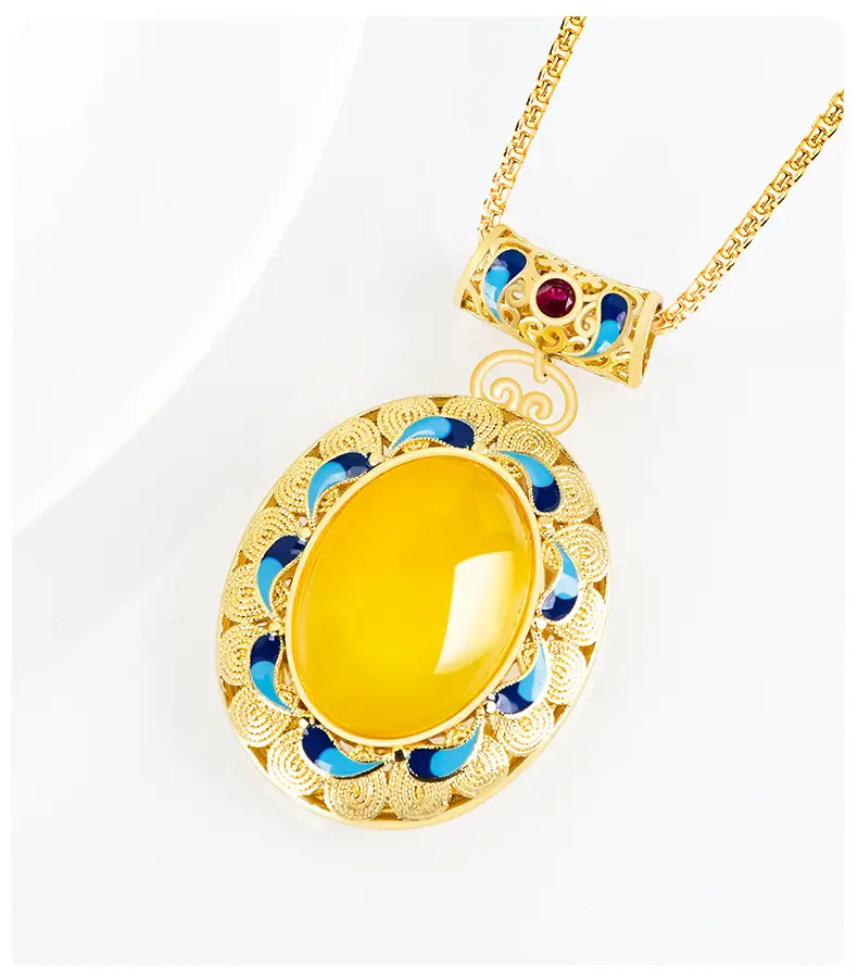 Copper Gold Plated Yellow Onyx Jade Pendant Necklace — feature 3
