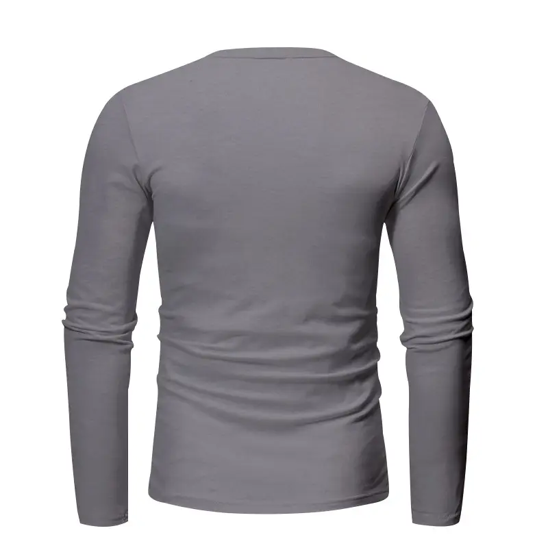 Men Long Sleeve Grey Twill T-Shirt Henry Collar — feature 12