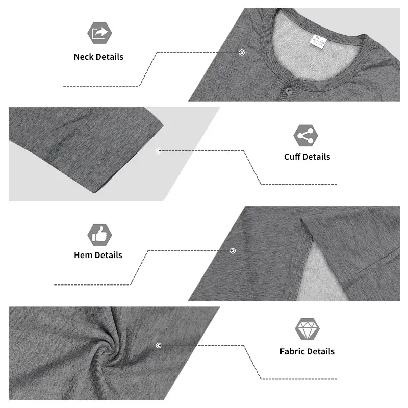 Men Long Sleeve Grey Twill T-Shirt Henry Collar — feature 13