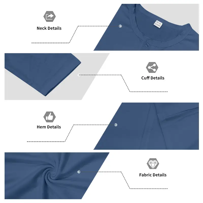 Men Long Sleeve Grey Twill T-Shirt Henry Collar — feature 18