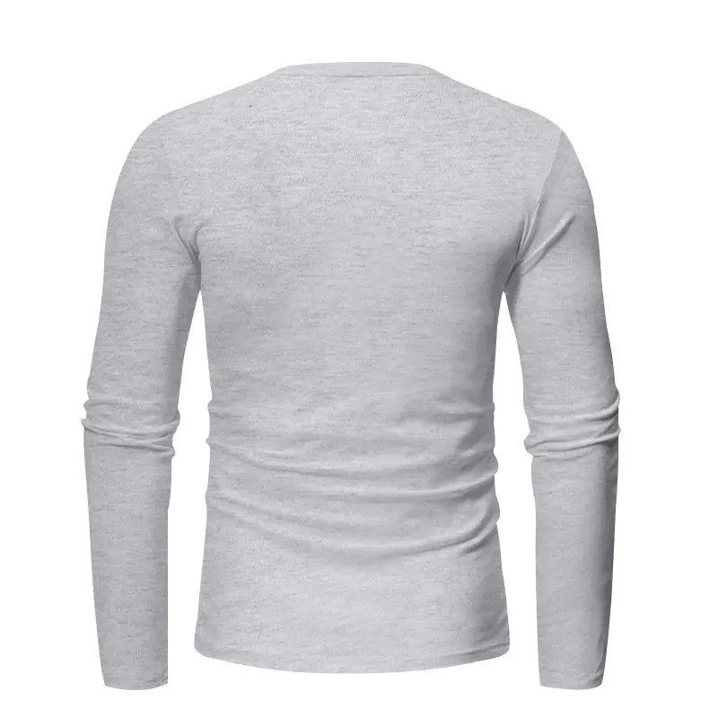 Men Long Sleeve Grey Twill T-Shirt Henry Collar — feature 23