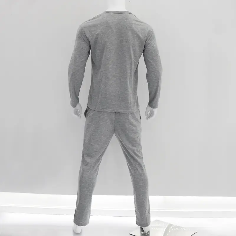 Men Long Sleeve Grey Twill T-Shirt Henry Collar — feature 26