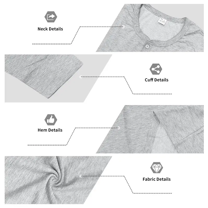 Men Long Sleeve Grey Twill T-Shirt Henry Collar — feature 27
