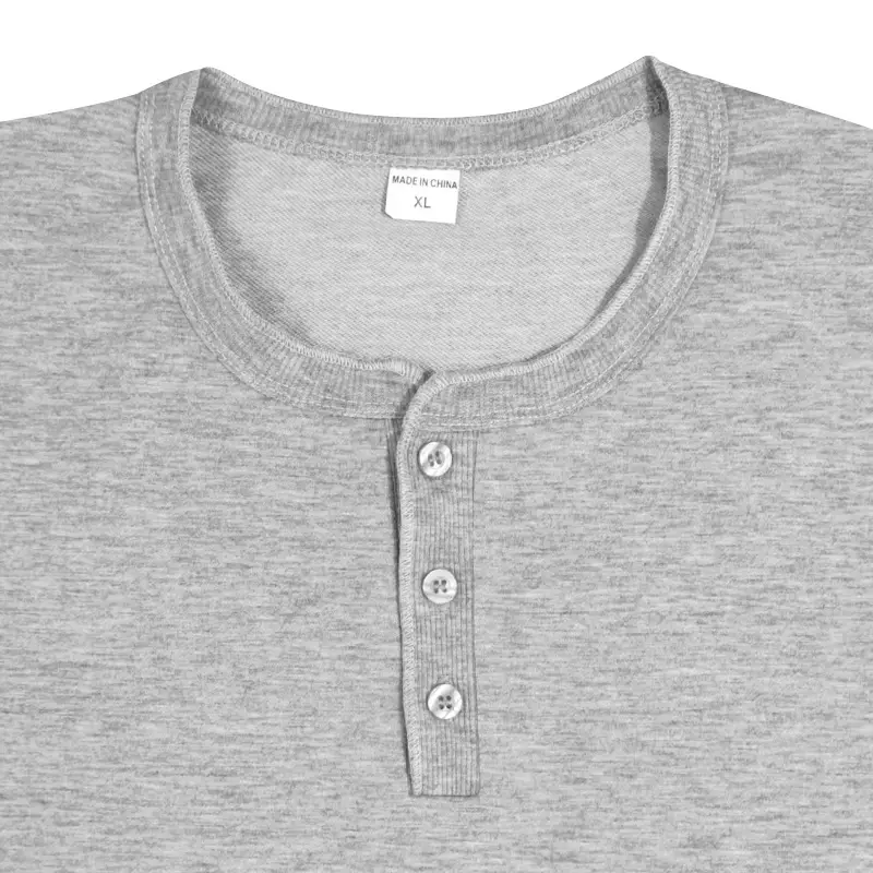 Men Long Sleeve Grey Twill T-Shirt Henry Collar — feature 28
