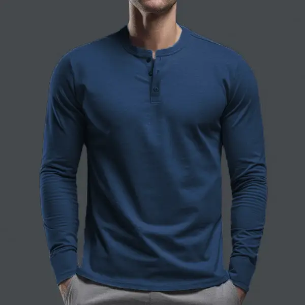 Men Long Sleeve Grey Twill T-Shirt Henry Collar — feature 31