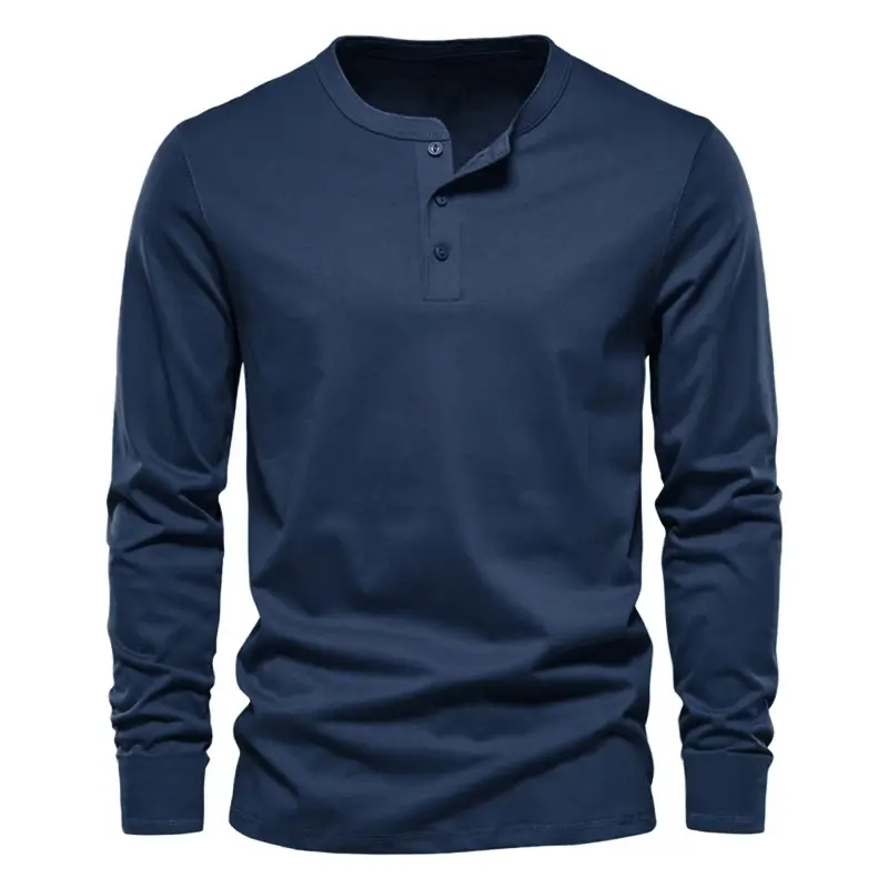 Men Long Sleeve Grey Twill T-Shirt Henry Collar — feature 34