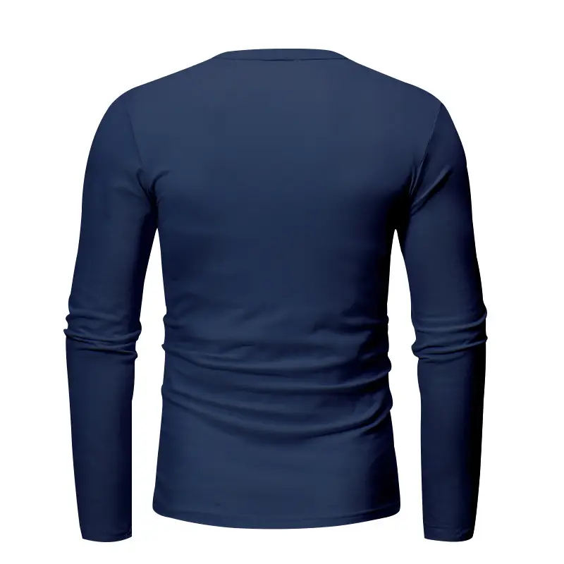 Men Long Sleeve Grey Twill T-Shirt Henry Collar — feature 35