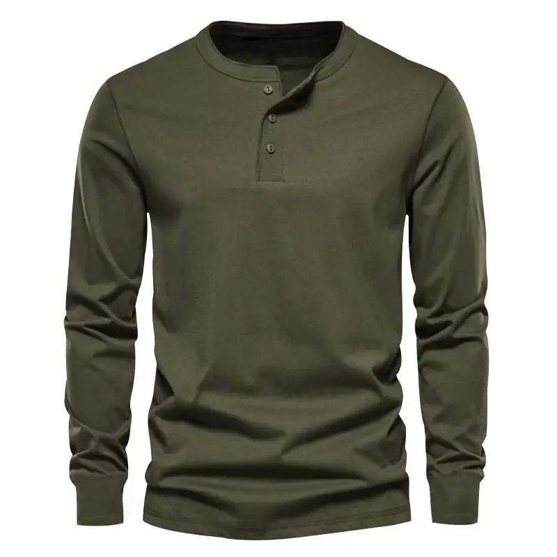 Men Long Sleeve Grey Twill T-Shirt Henry Collar — feature 40